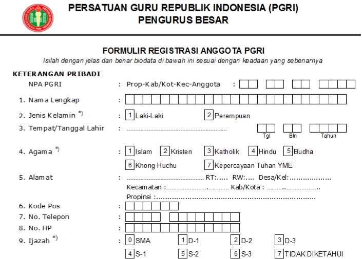 Pendaftaran PGRI Kubu Raya - Persatuan Guru Republik Indonesia Cabang Kubu Raya